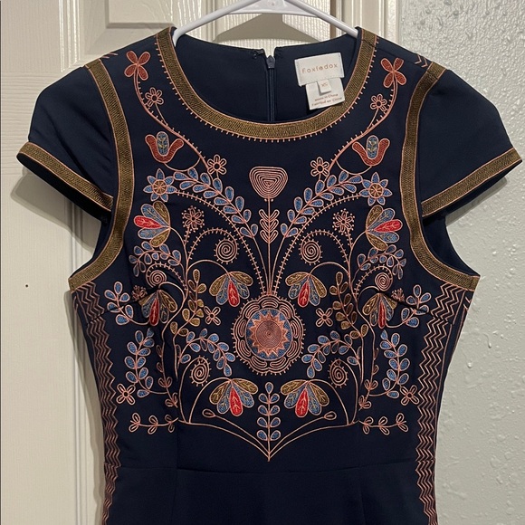 Foxiedox Hadiya Navy Dress with Colorful Embroidery- Size XS - Picture 3 of 9